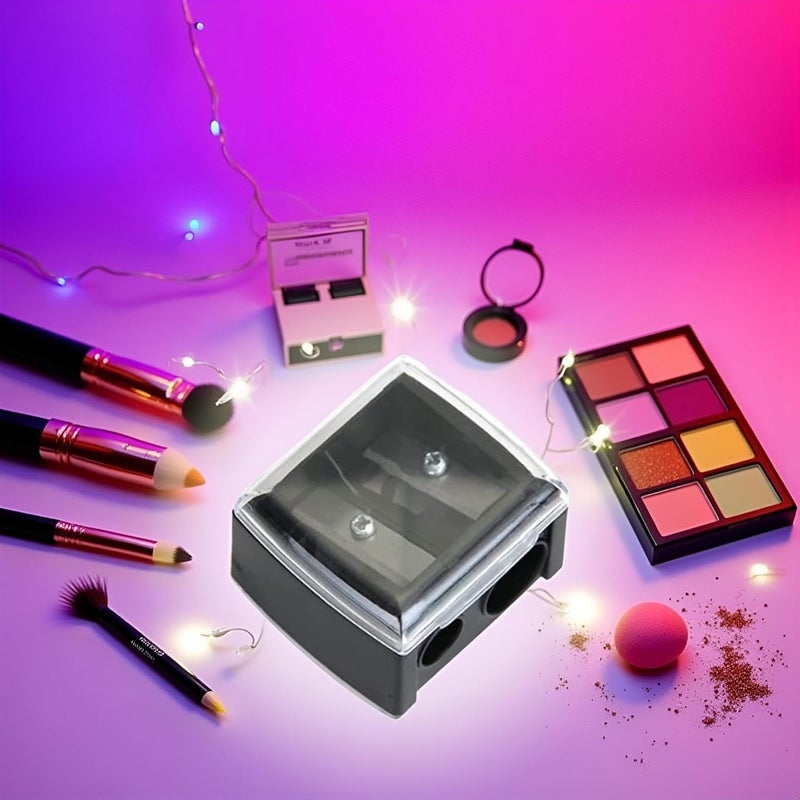 Bwexxt Black Eyeliner Sharpener Makeup Pencil Sharpener Pencil Sharpeners for Eyebrow Eyeliner Pencil Tool Dual Holes Eye Pencil Sharpener with Cover Portable Makeup Brushes and Tools - Image 3